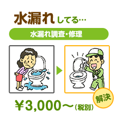 水漏れしてる…水漏れ調査・修理￥3,000～