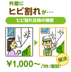 外壁にヒビ割れが…ヒビ割れ目地の補修￥1,00～/m